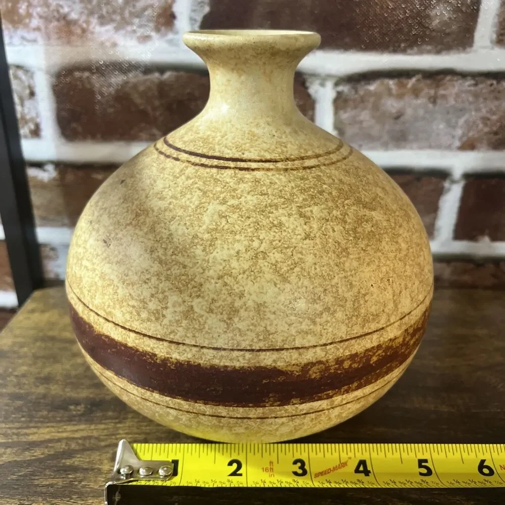 Vintage Terra-cotta MCM Art Studio Round Vase Thin Neck Perfect Form And Glaze